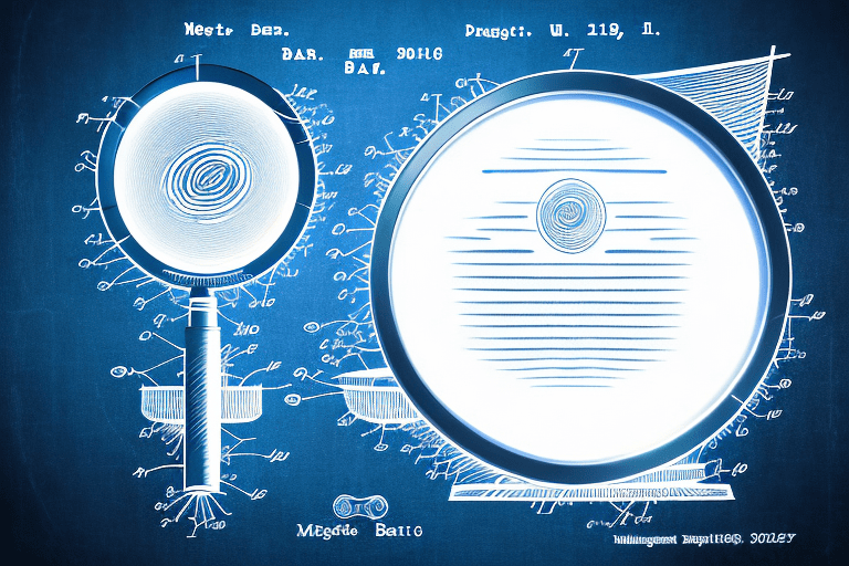 A magnifying glass hovering over a patent document with abstract sound waves coming out of it