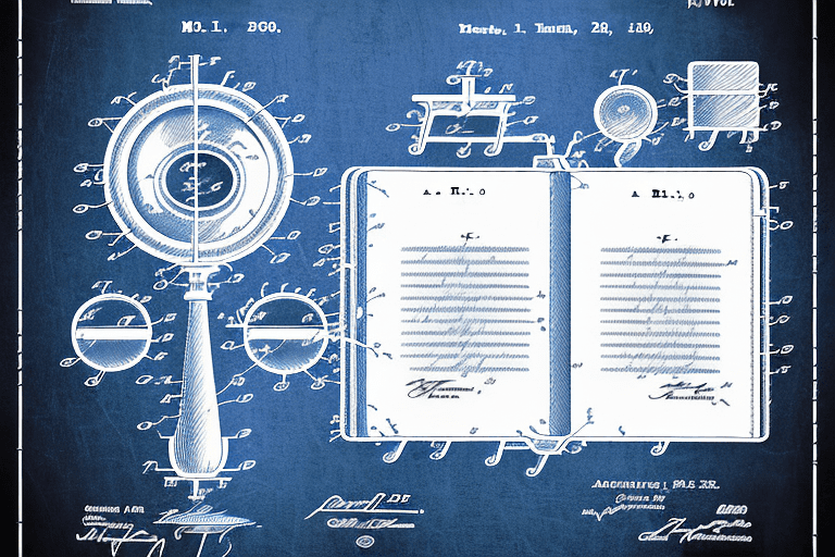 A patent document with a magnifying glass highlighting its details